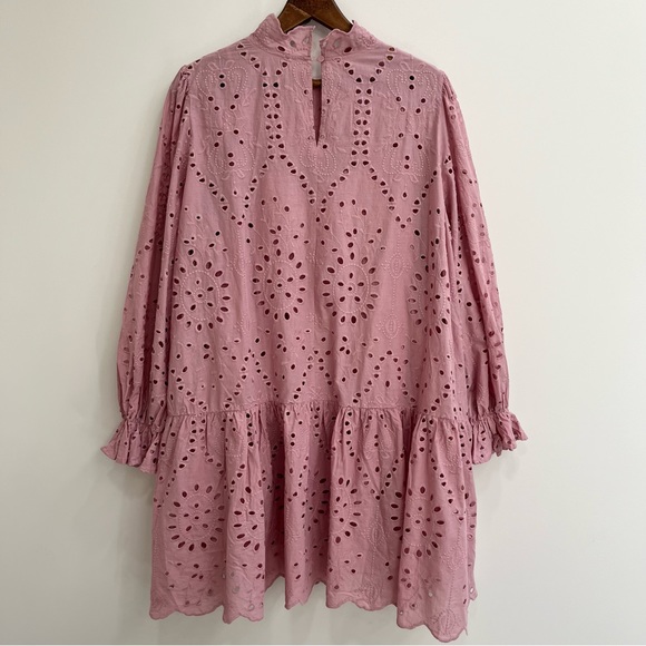 Eloquii Eyelet easy dress mauve dusty long sleeve flounce hem pink plus size 22 - Picture 3 of 10